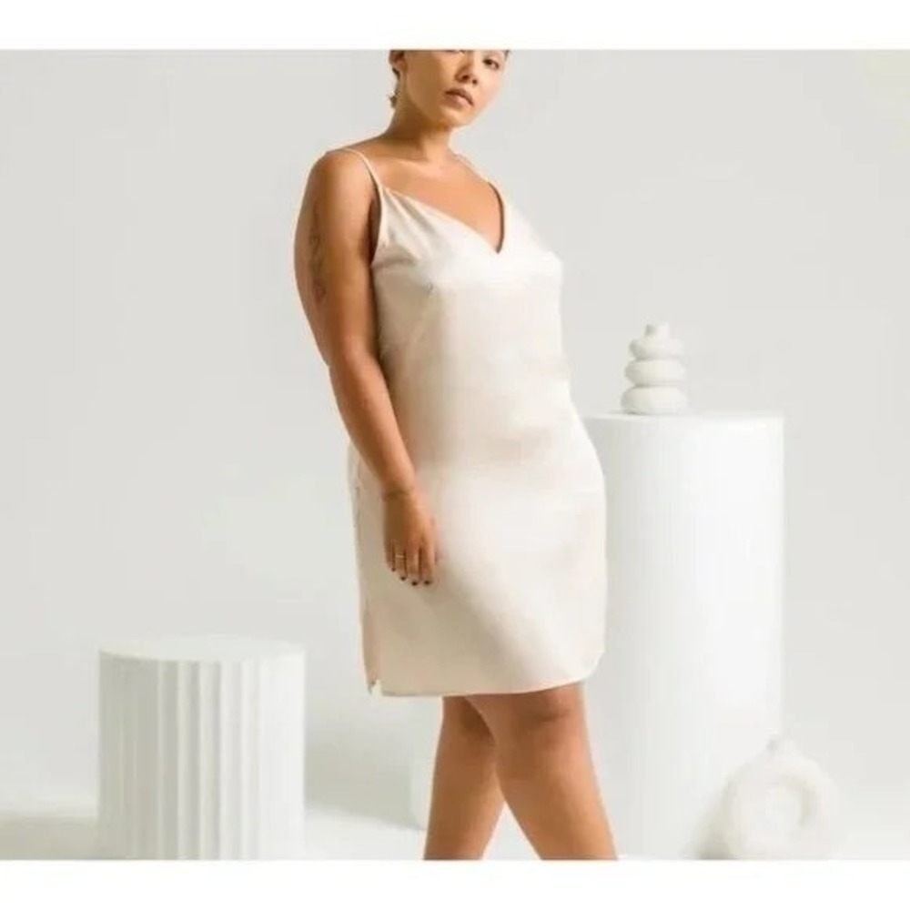 Ettitude 100% Bamboo Lyocell Sateen Slip Dress Oat/Beige Size XL